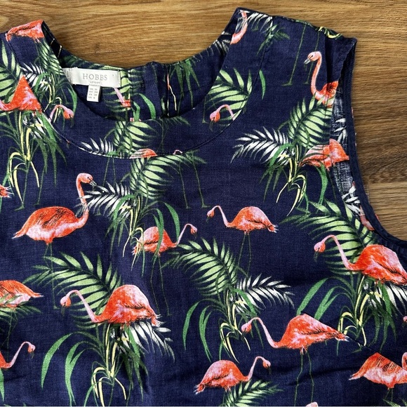 Hobbs Womens Linen Vest Top UK 10 US 6 Flamingo Tropical Button Back Shirt Tank - Picture 9 of 9